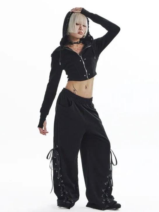 【KAIYA】tie me up hoodie zip-up