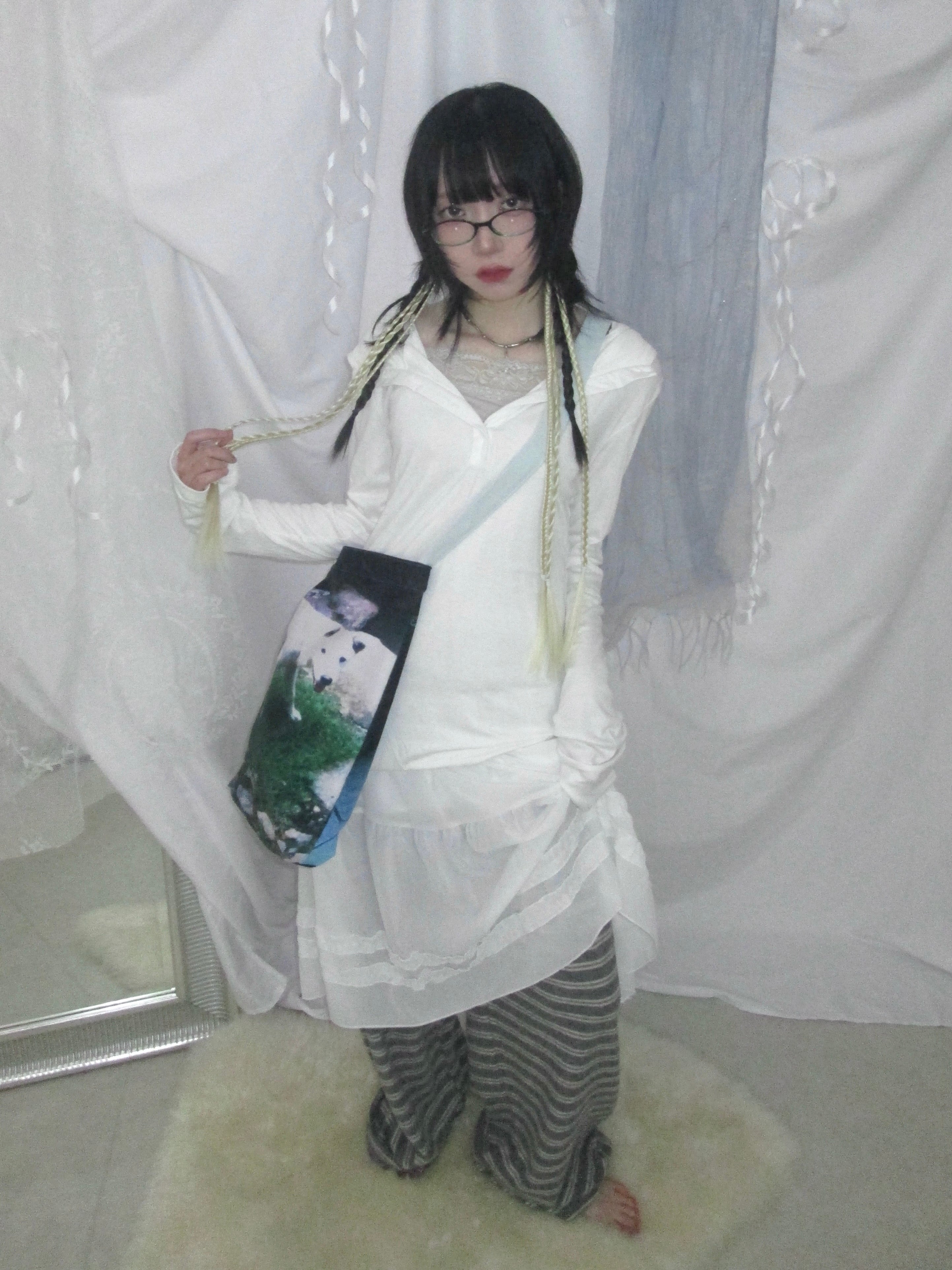 5/29 20:00発売 国際配送【Nerd out XU】see-through midium frill banding skirt (3color)