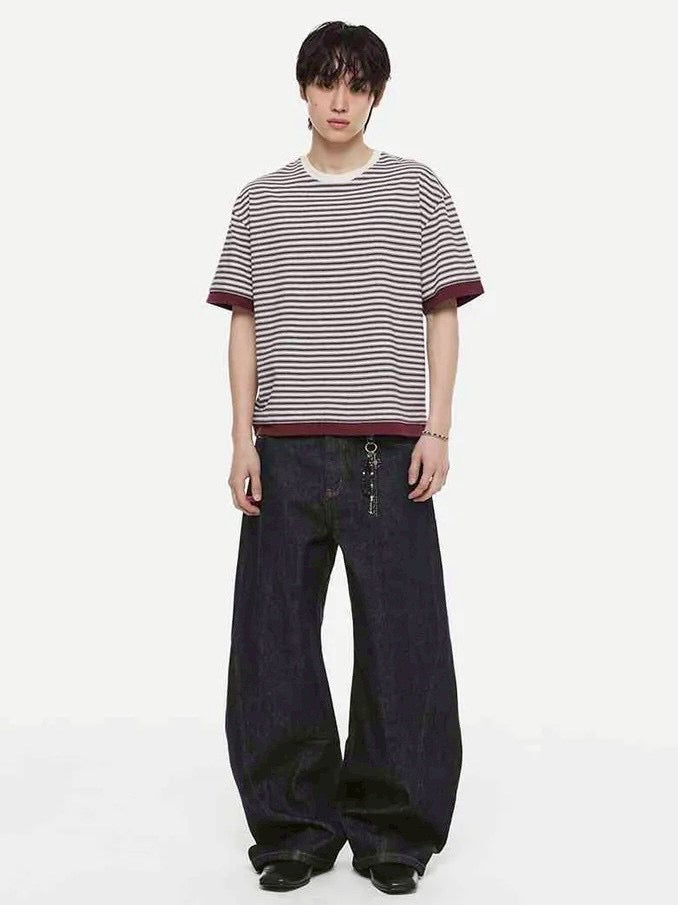 【DNSR】Layered Stripe Crop T-Shirt