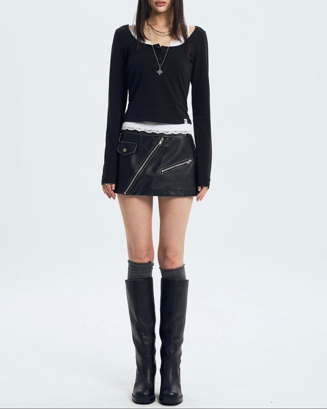 【NOT KNOWING】L/S Lace Layered Set