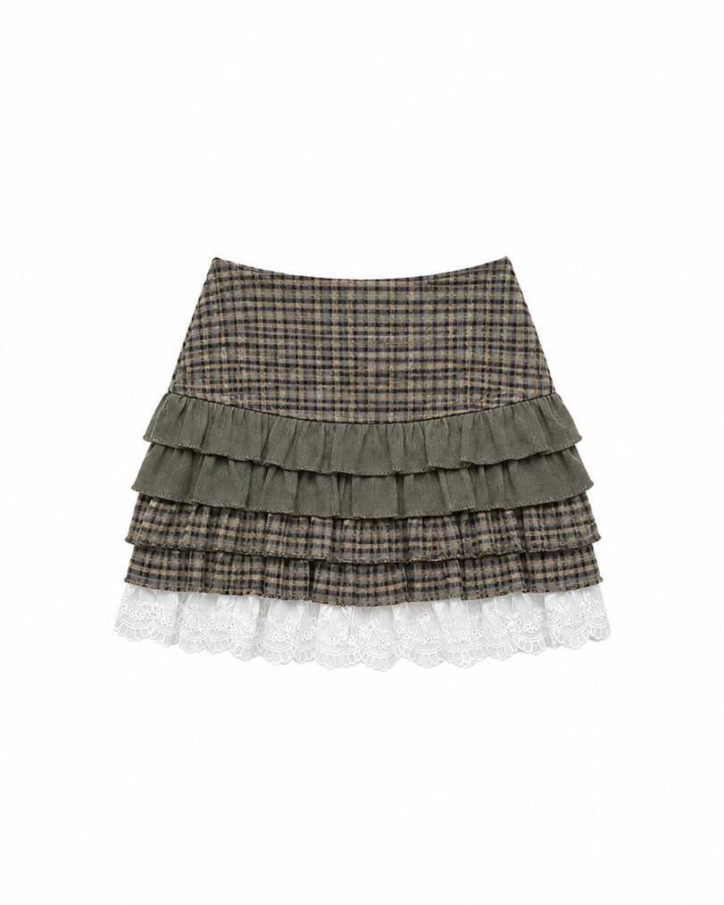 大阪店 WEB限定 受注制【Never mind the XU】Doll Check Layered Skirt