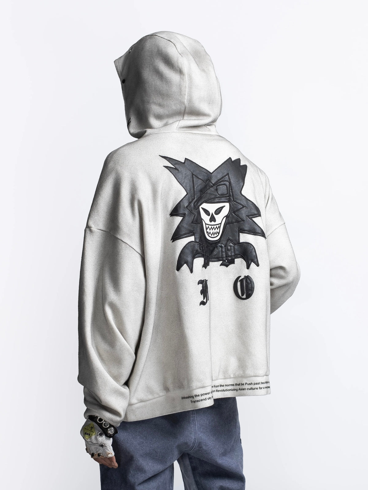 【F.V.V.O】Waffle Embroidered Mask Oversized Zip Hoodie