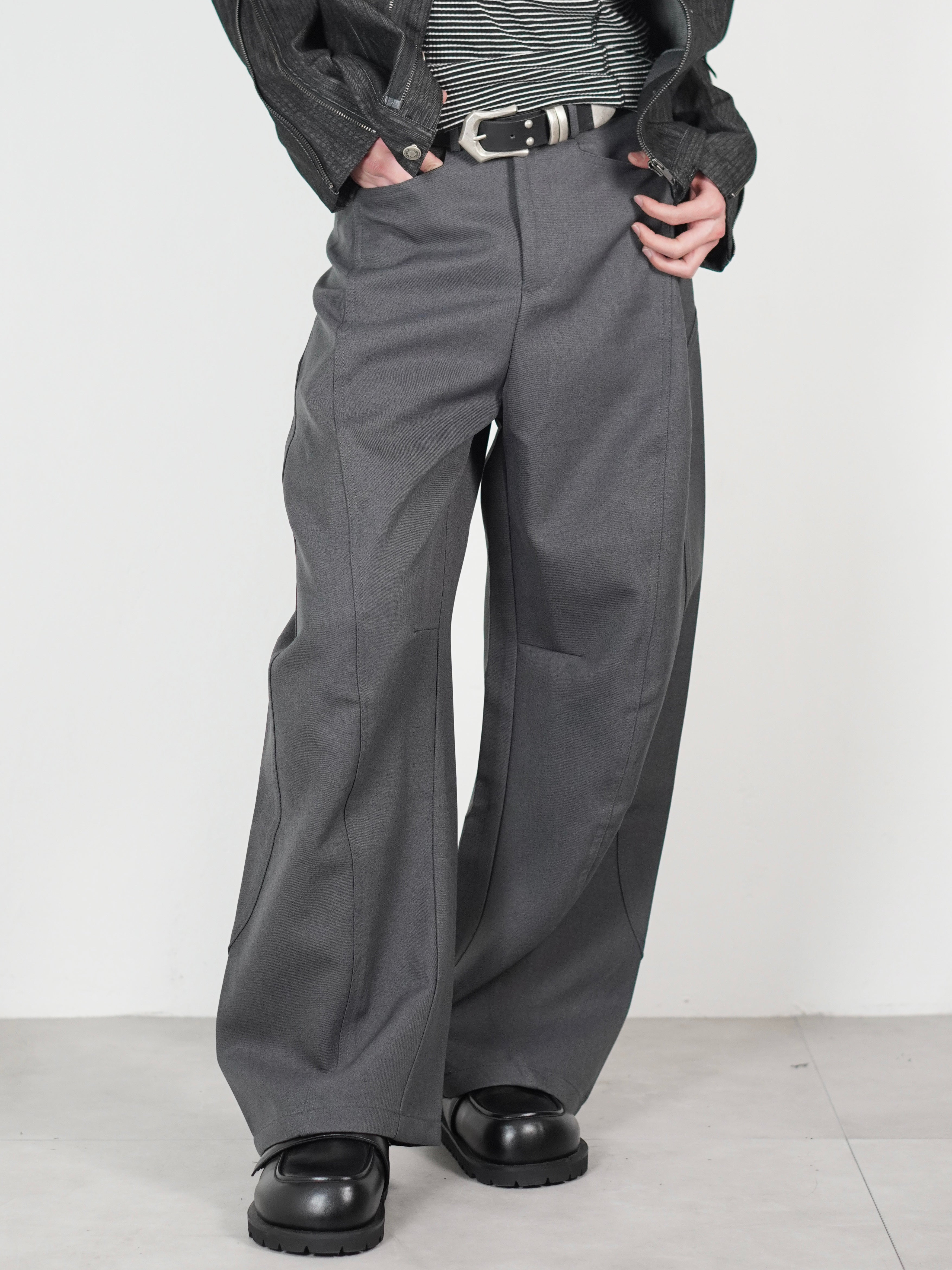 受注制【Chikashitsu +】Curve line wide pants (3color)