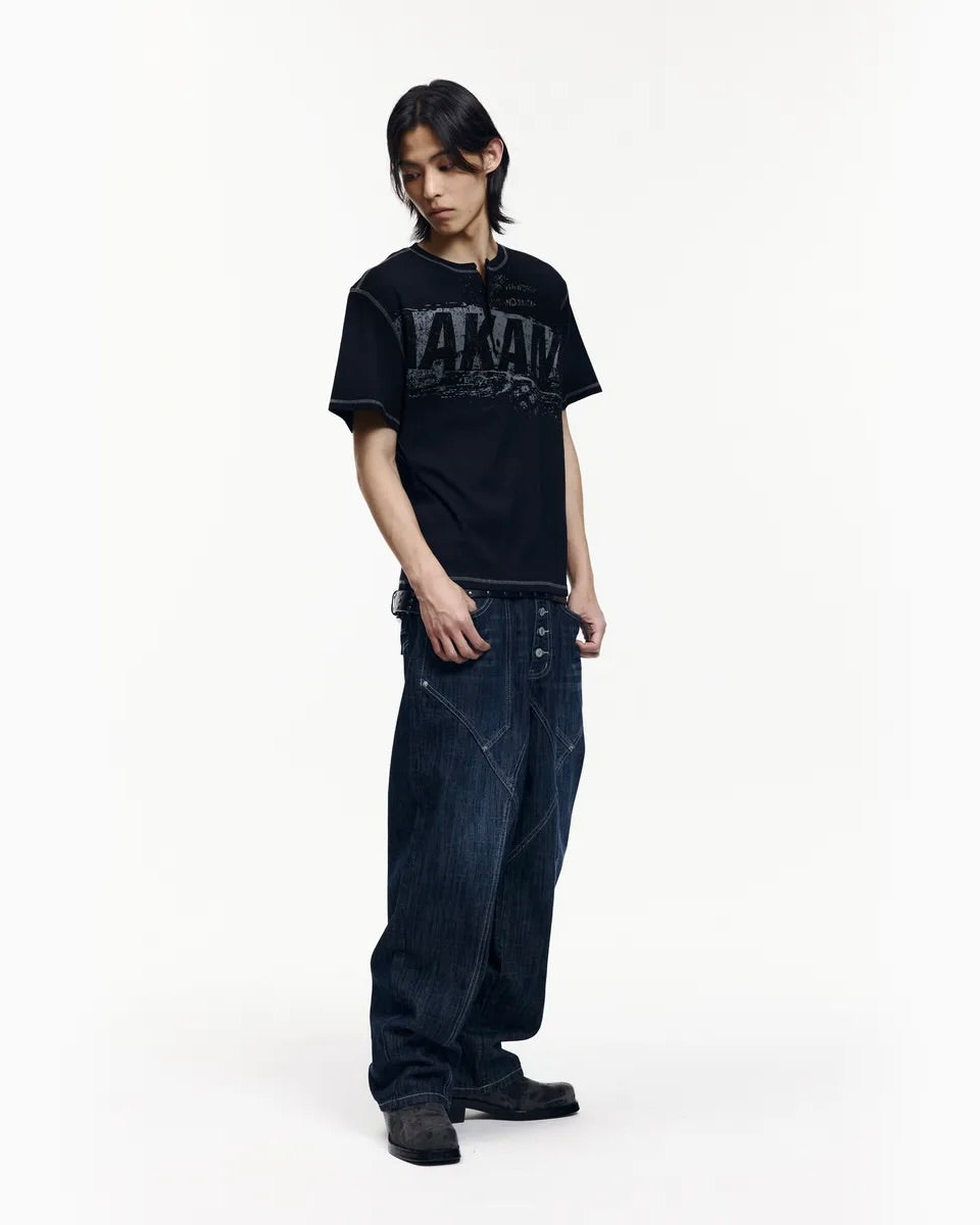【AAKAM】Tread Henry Neck Half Top