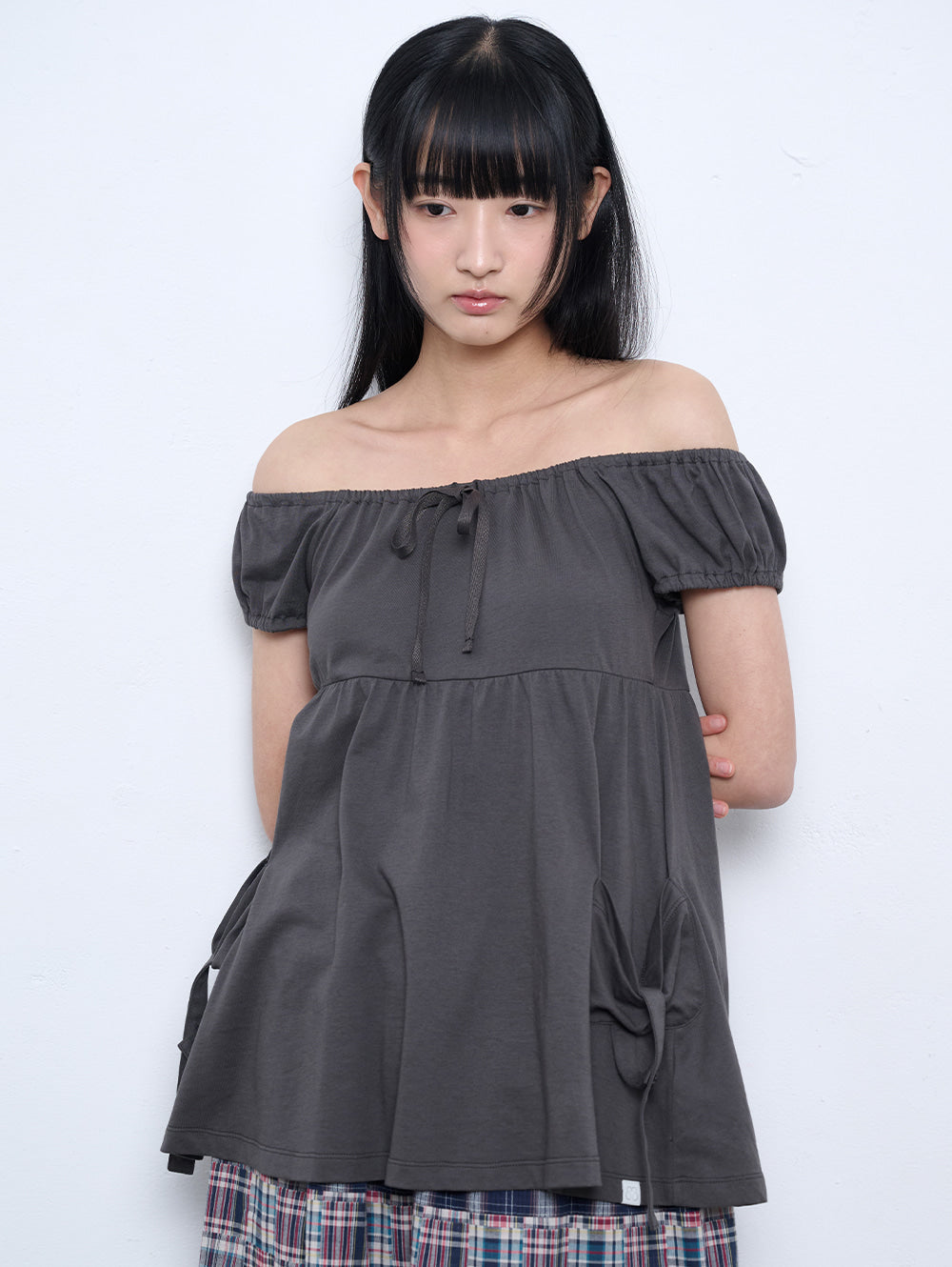 【TUOMIO】SHIRRED POCKET TOP