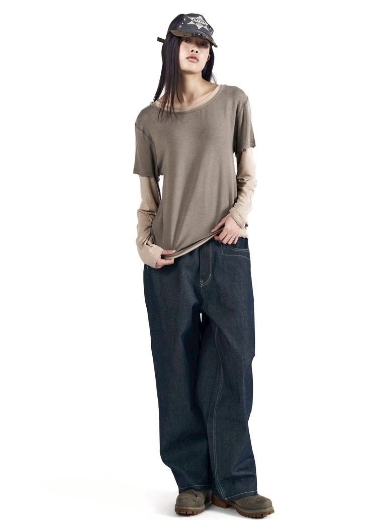 【AAKAM】Contrast Layered Long Sleeve