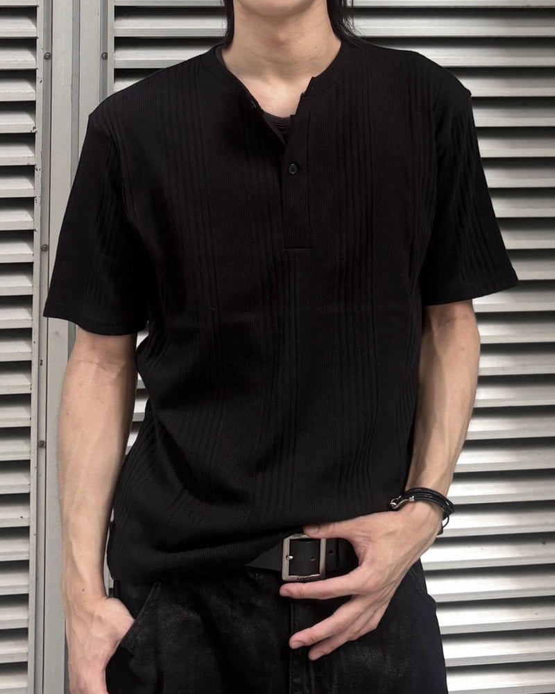 受注制【nmtc+】Ribbed Henley Neck Tee (3color)