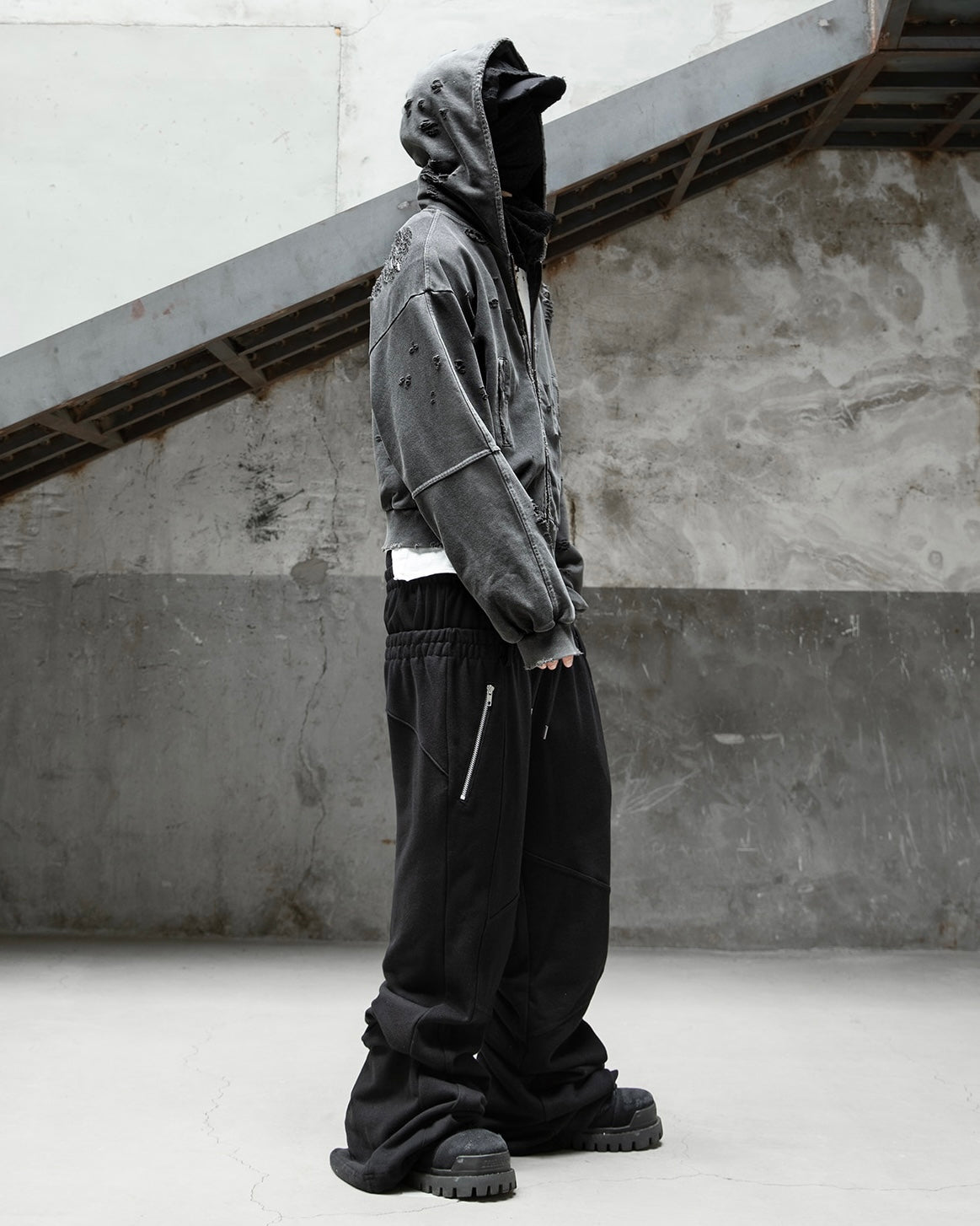 【roaringrad】Damage Crop Hoodie Jacket