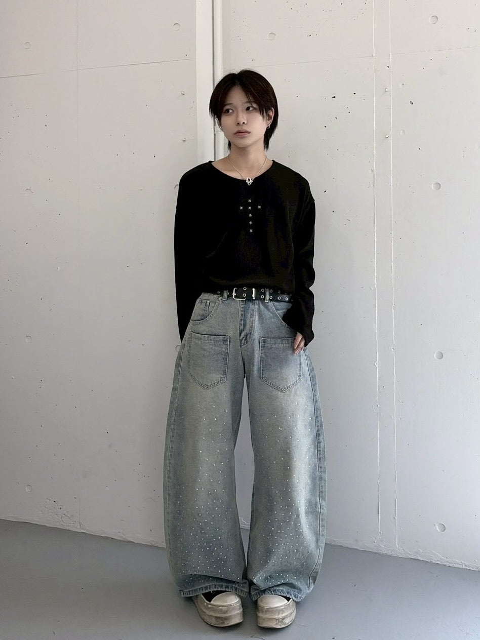 受注制【LUV CODE】cross rivet long sleeve tee (3color)