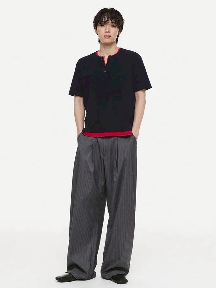 【DNSR】Layered Henley Waffle T-Shirt
