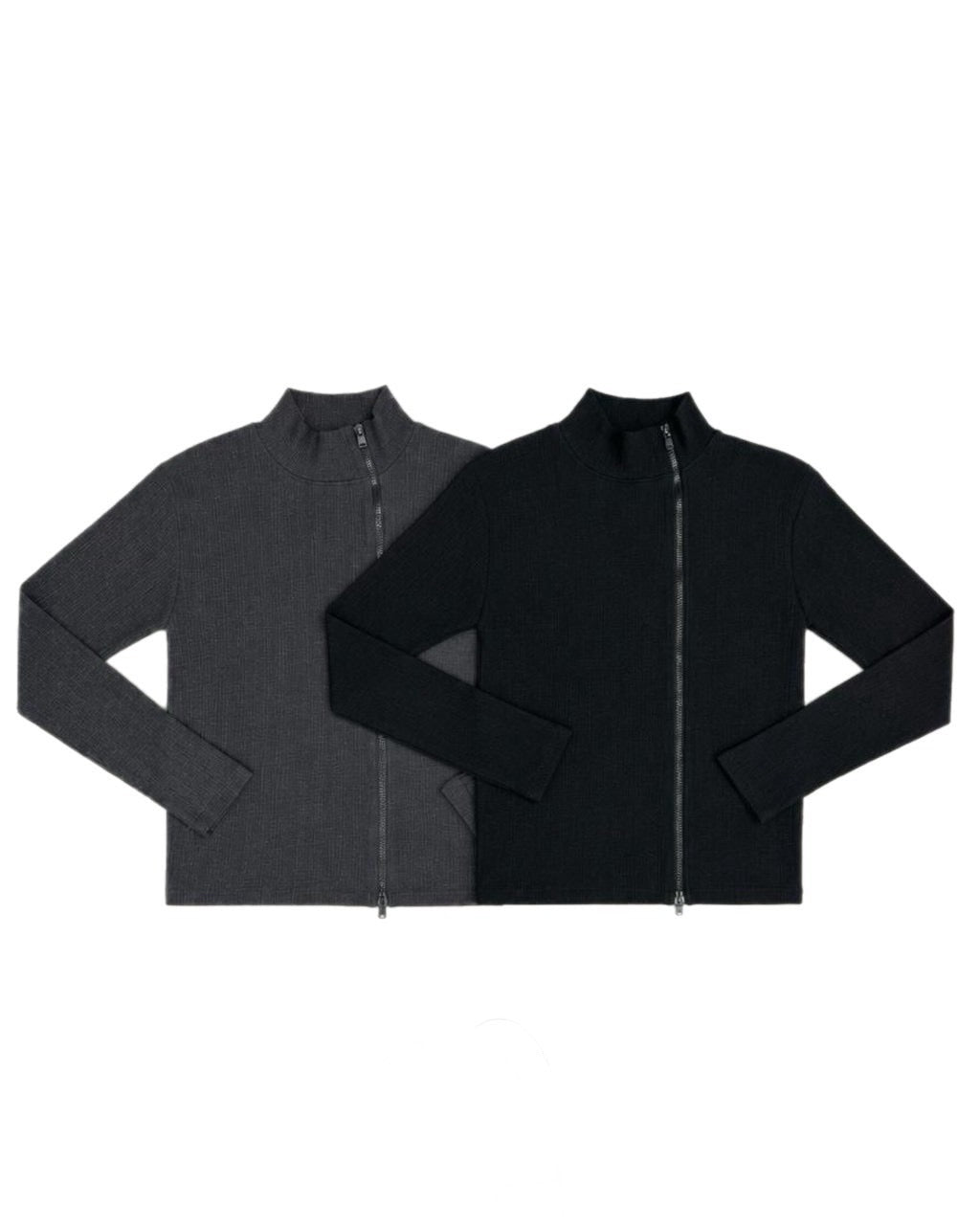 受注制【nmtc+】Ribbed high neck zip-up top (2color)