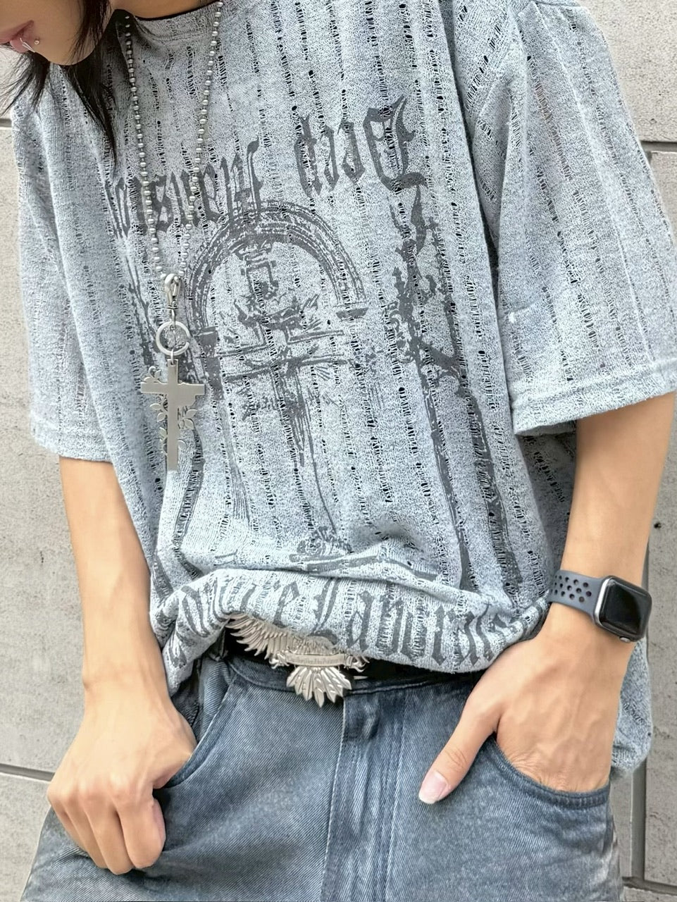 受注制【Never mind the XU】see-through short sleeve (4color)