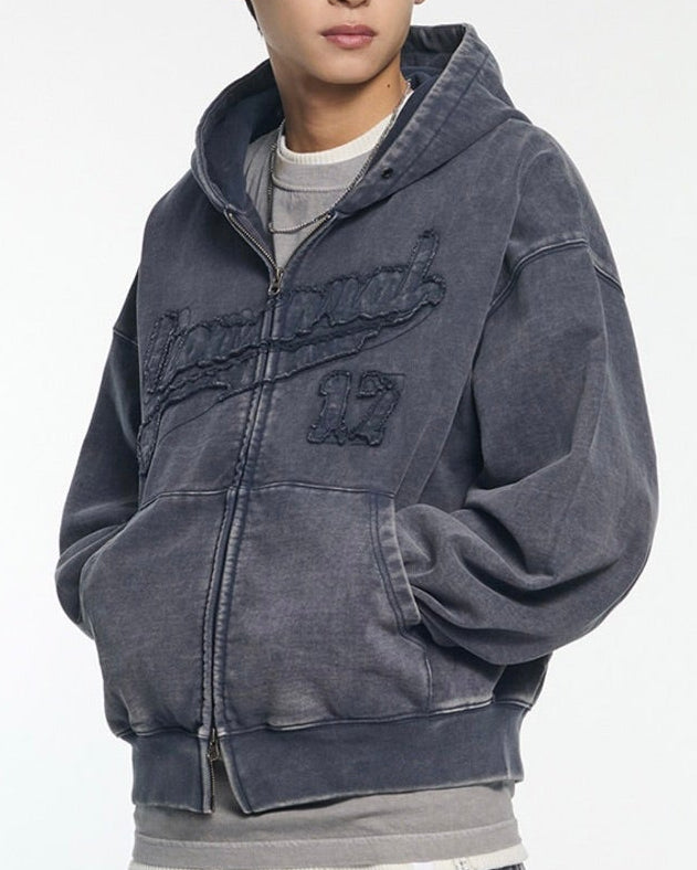【NOMANUAL】APPLIQUE HOODED ZIP-UP