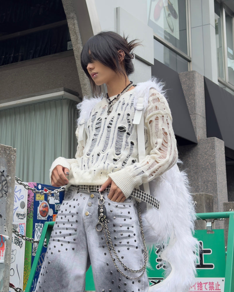 国際配送【Never mind the XU】damage loose knit