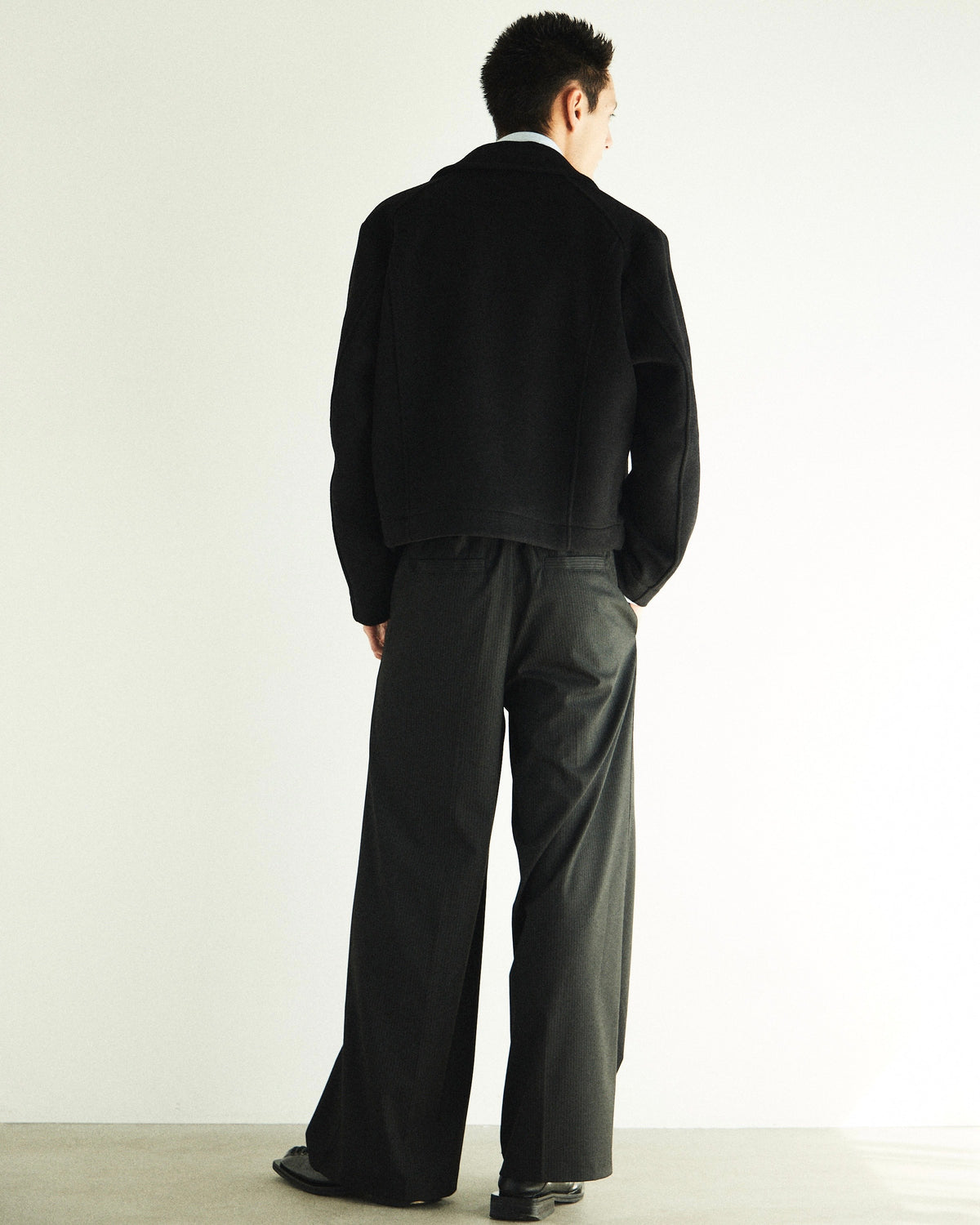【CS】stripe cross tuck drape slacks