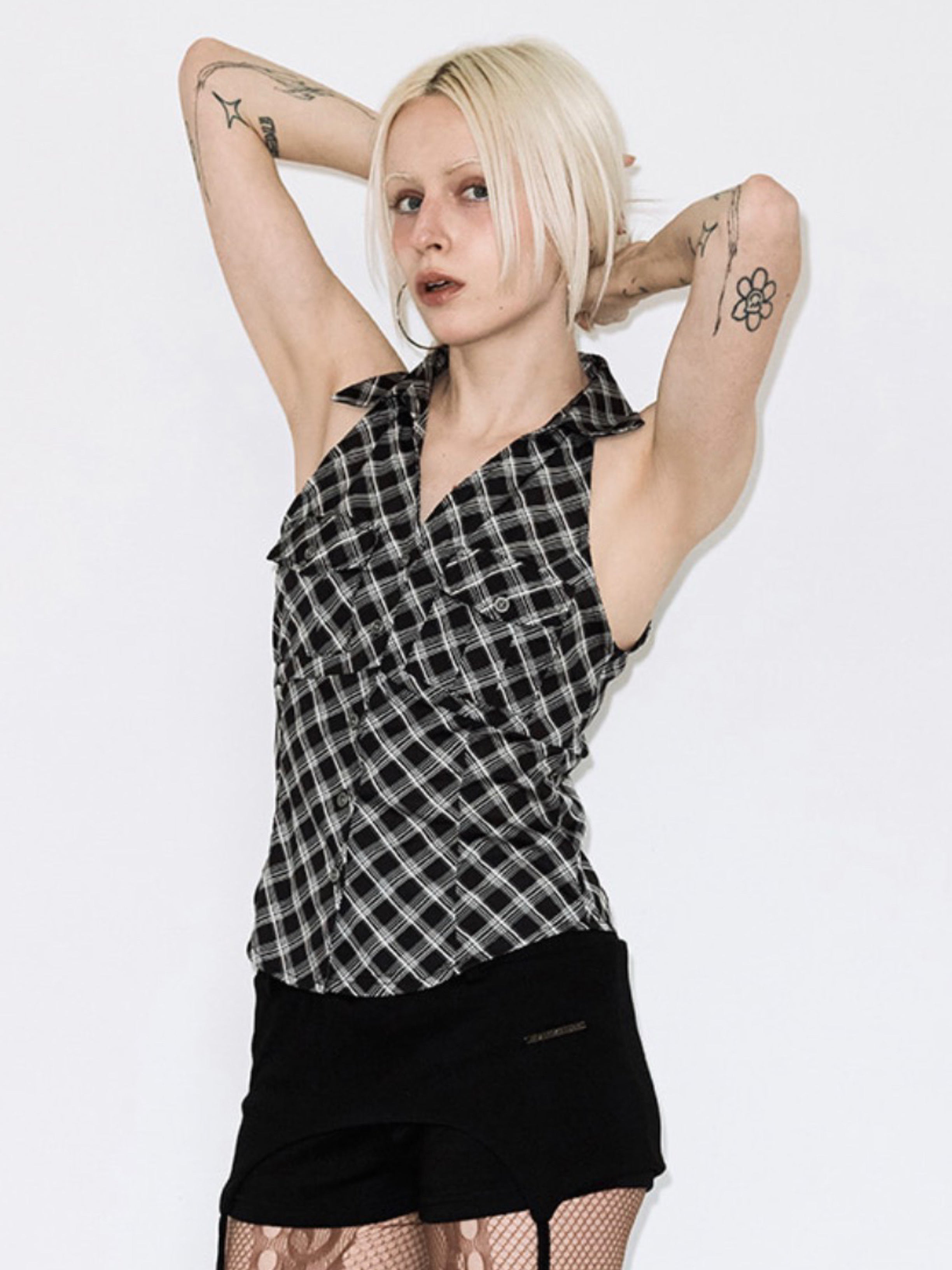 【FANCY CLUB】POCKET CHECK HALTERNECK TOP