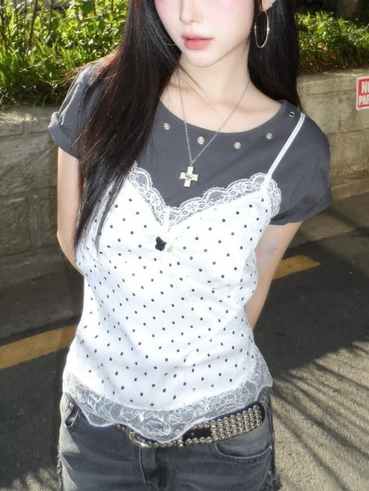 【CHERRYQUIRI】Dot Cami Layered Sleeveless