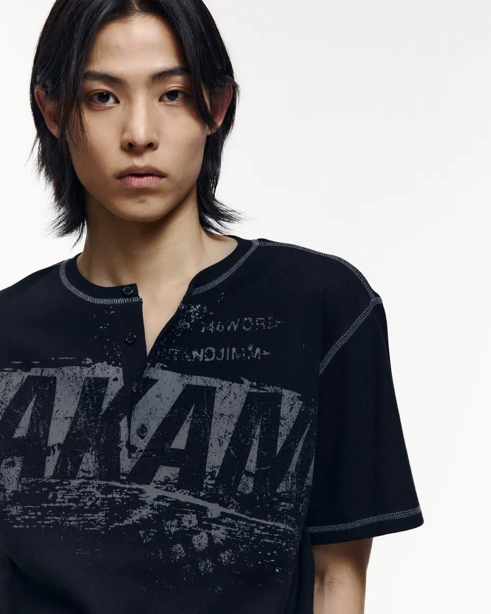【AAKAM】Tread Henry Neck Half Top