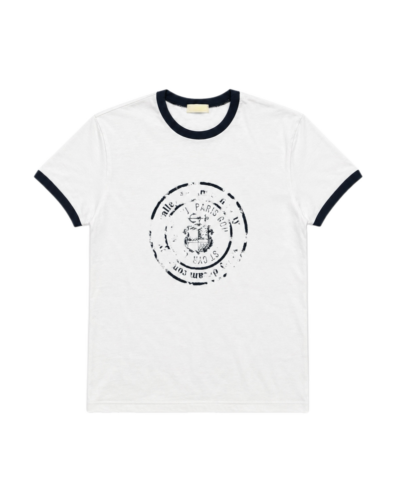 受注制【Chikashitsu +】stamp printing ringer tee (3color)