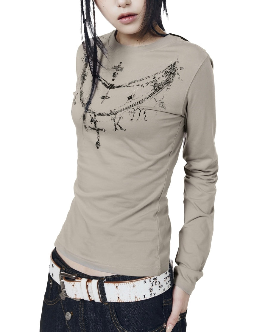 【AAKAM】Gothic Chain Printed Long Sleeve