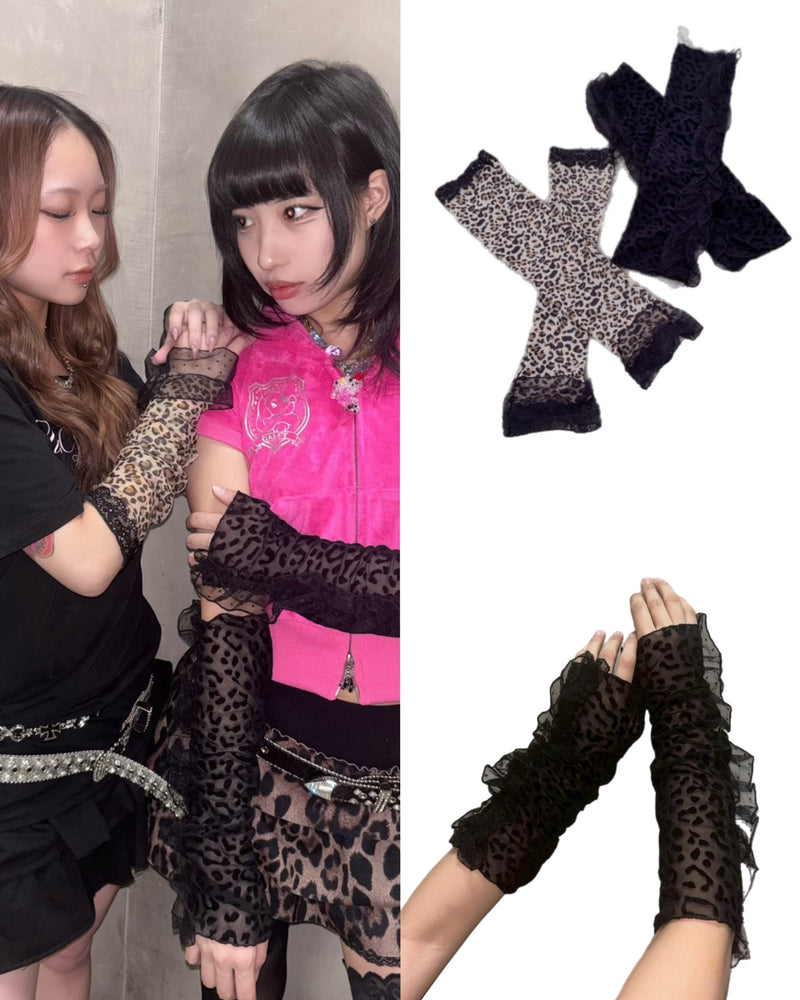 国際配送【BABY09】 leopard see-through arm warmer (2color)