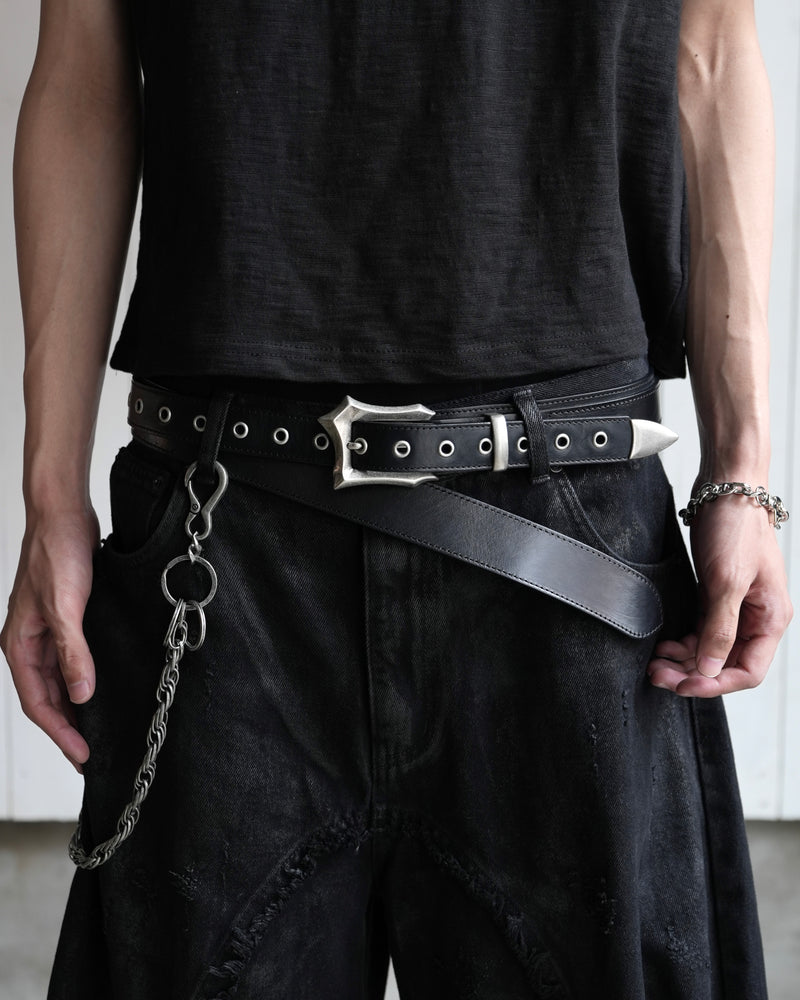 【CHIKASHITSU PLUS HIGH】Layered leather eyelet belt