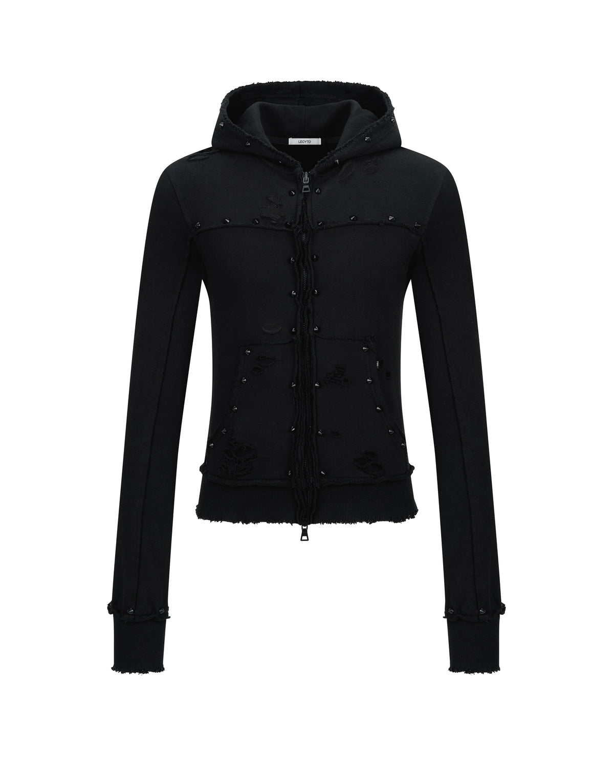 【LECYTO】Destroyed Spike Zip-Up Hoodie
