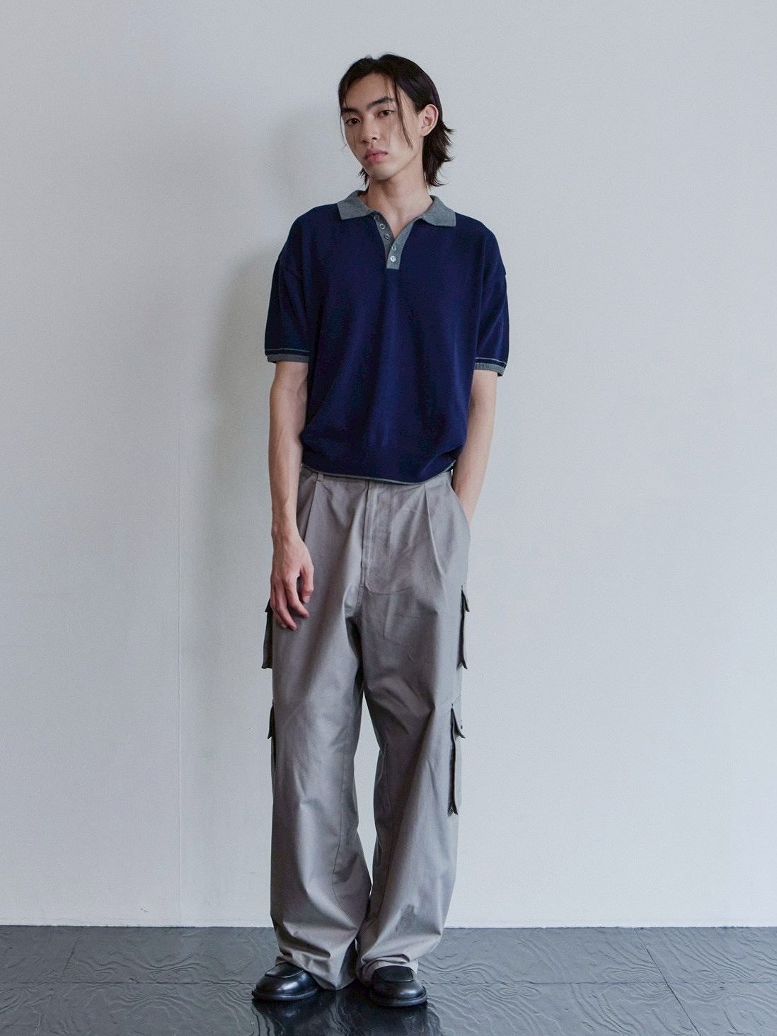 【Waviness】Accent Collar Polo Knit