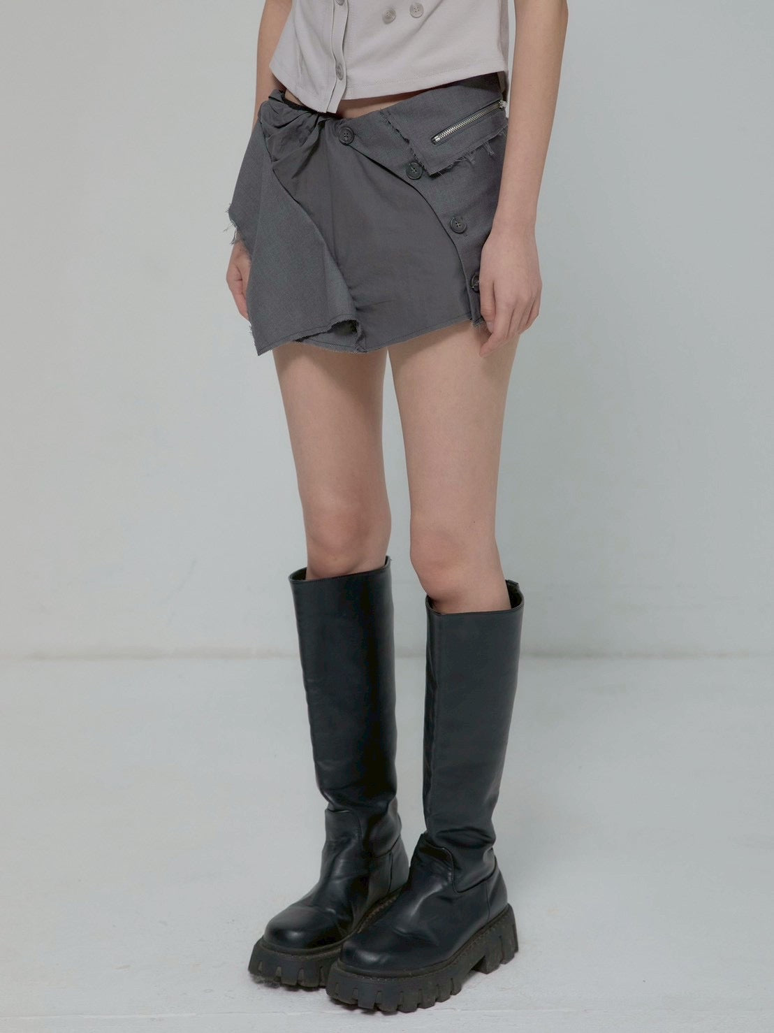 6/22 21:00発売【FLAREUP】Asymmetrical Layered Mini Skirt