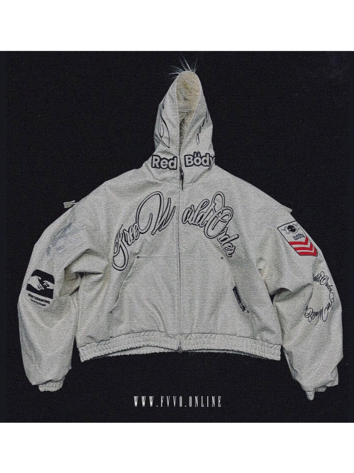 【F.V.V.O】Embroidered Hooded Bomber Jacket