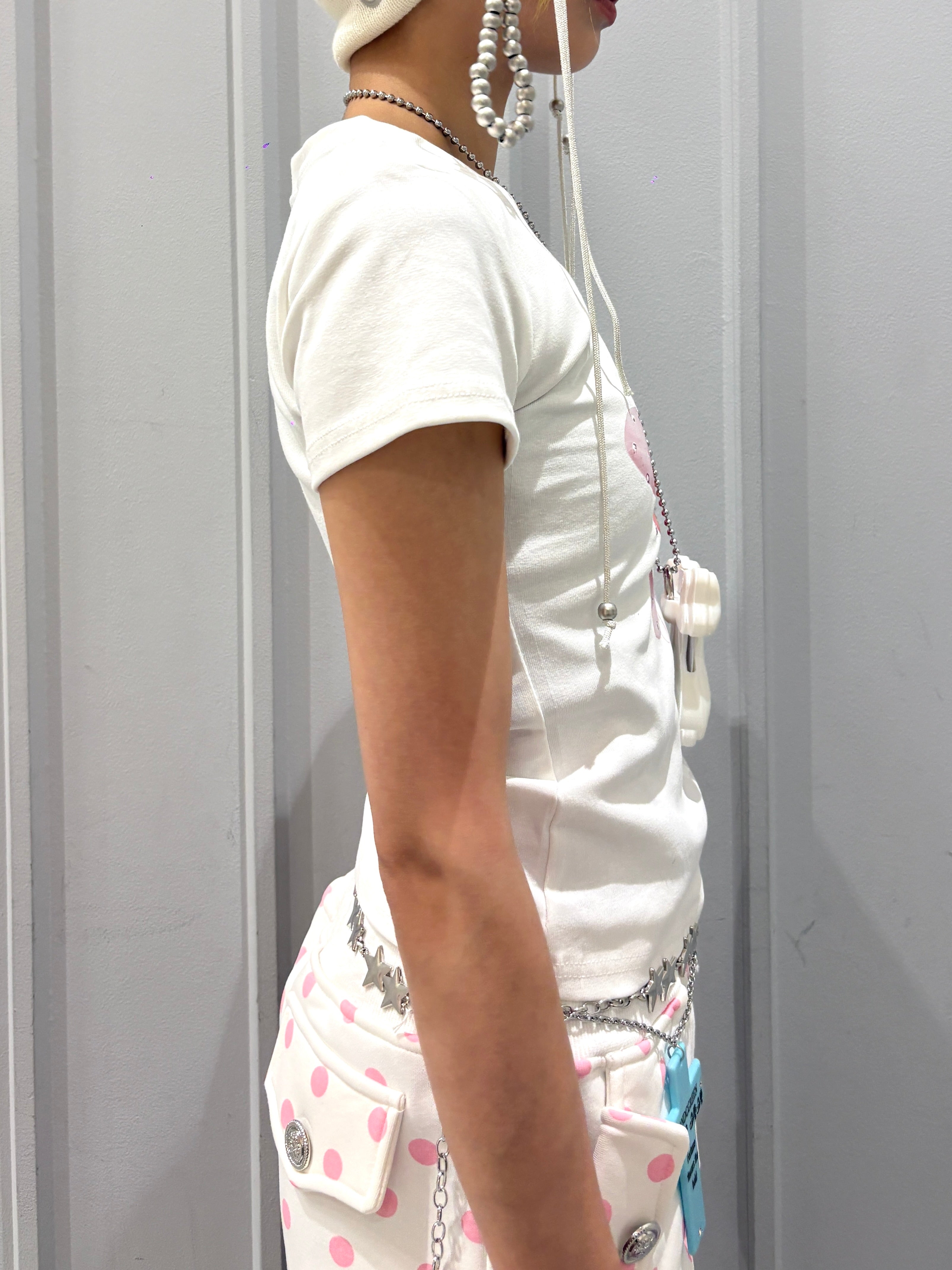 国際配送【Never mind the XU】flower rhinestone tee (3color)
