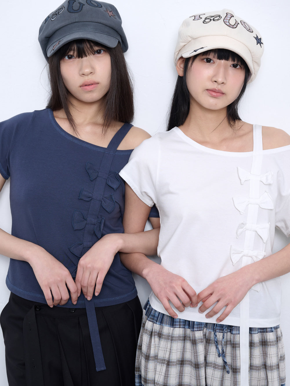 6/8 21:00発売【TUOMIO】RIBBON OFF SHOULDER T-SHIRT