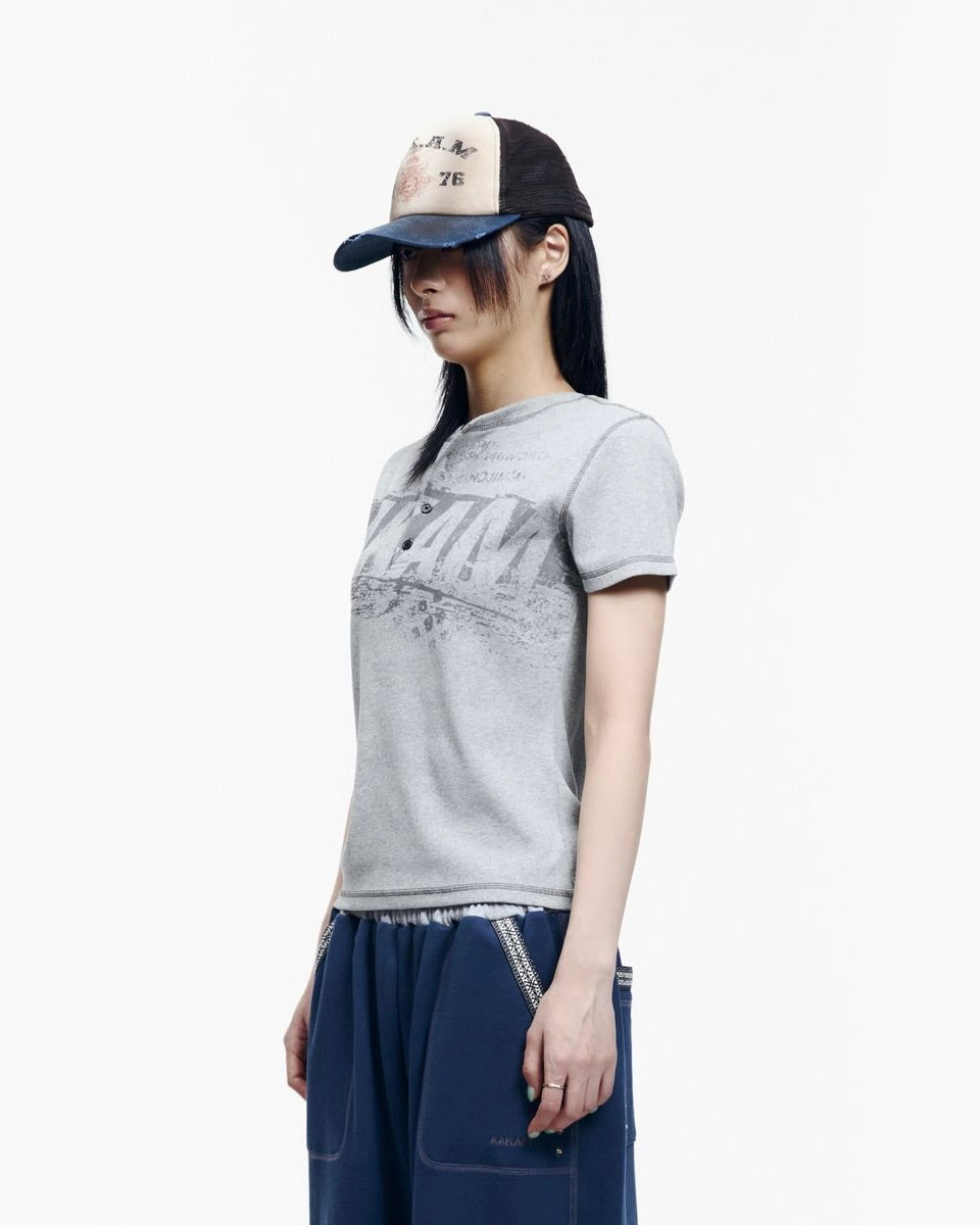 【AAKAM】Tread Henry Neck Half Top