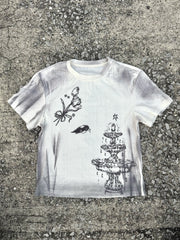 国際配送【RENOL】gradient graphic ribbed tee