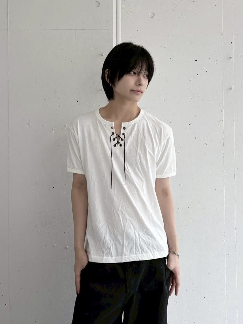 受注制【LUV CODE】lace up neck tee (4color)