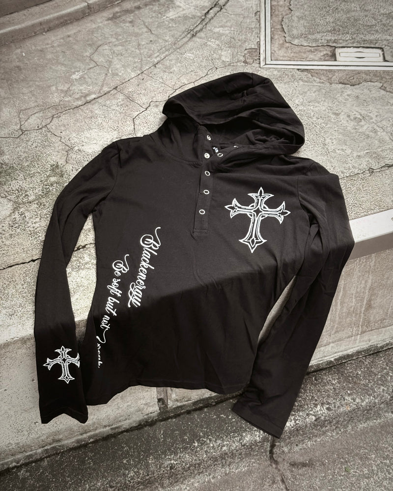 国際配送【Never mind the XU】Gothic Cross Hooded Long Sleeve