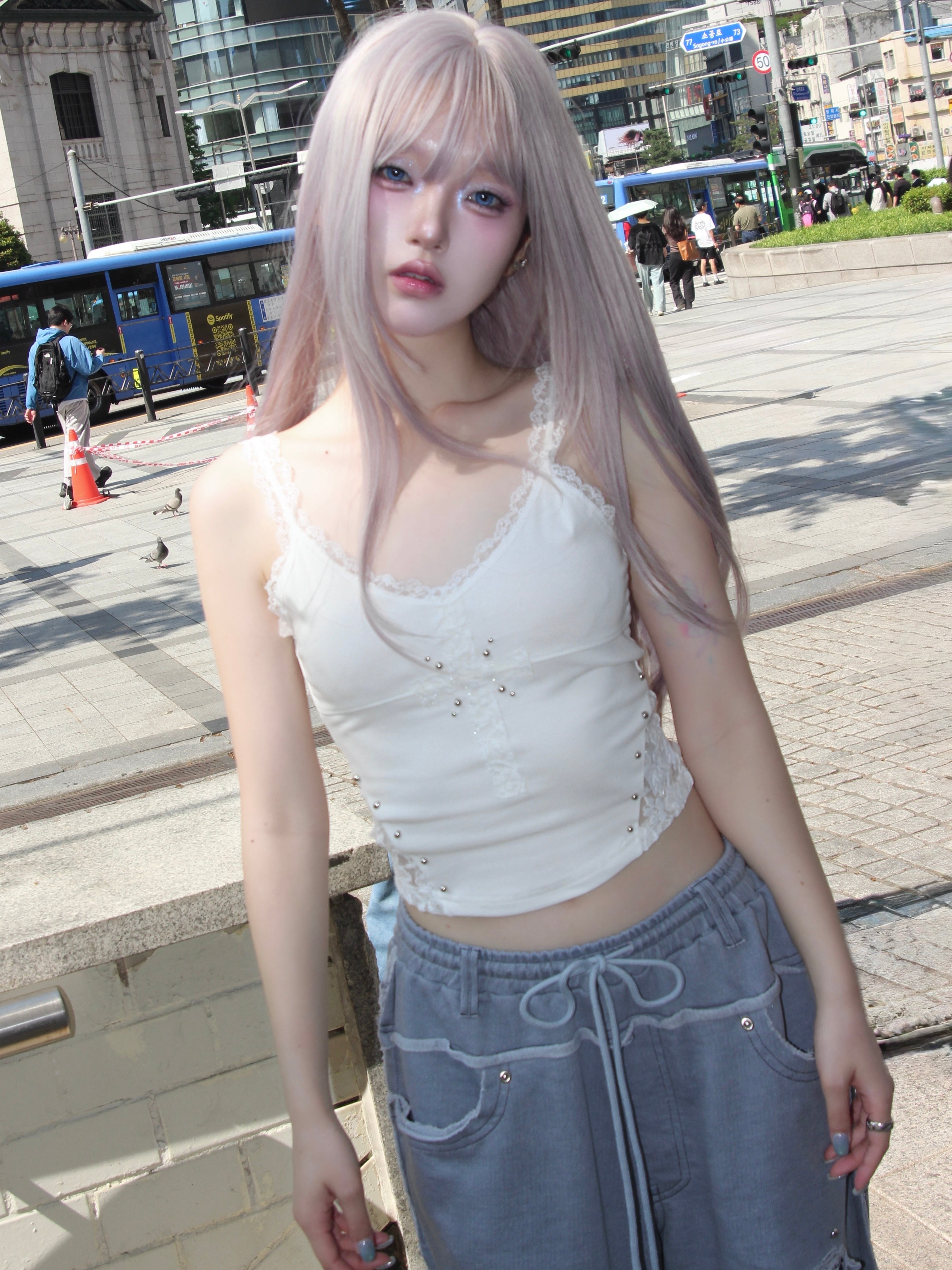 【CHERRYQUIRI】cross patch lace sleeveless