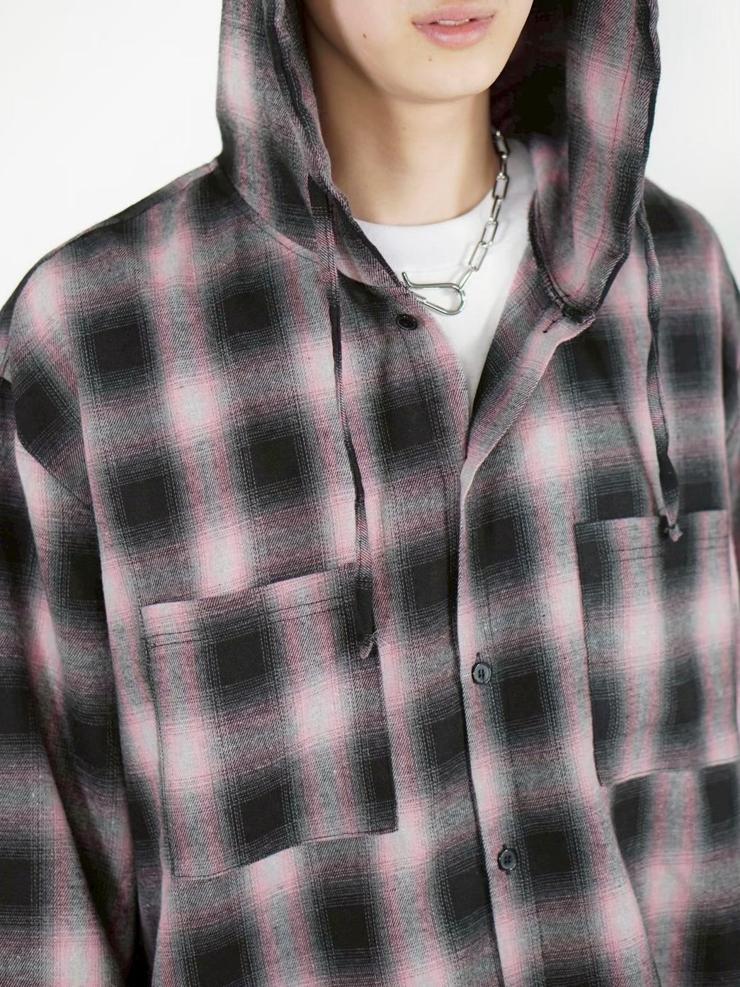 受注制【Chikashitsu +】tartan check hooded shirt (3color)