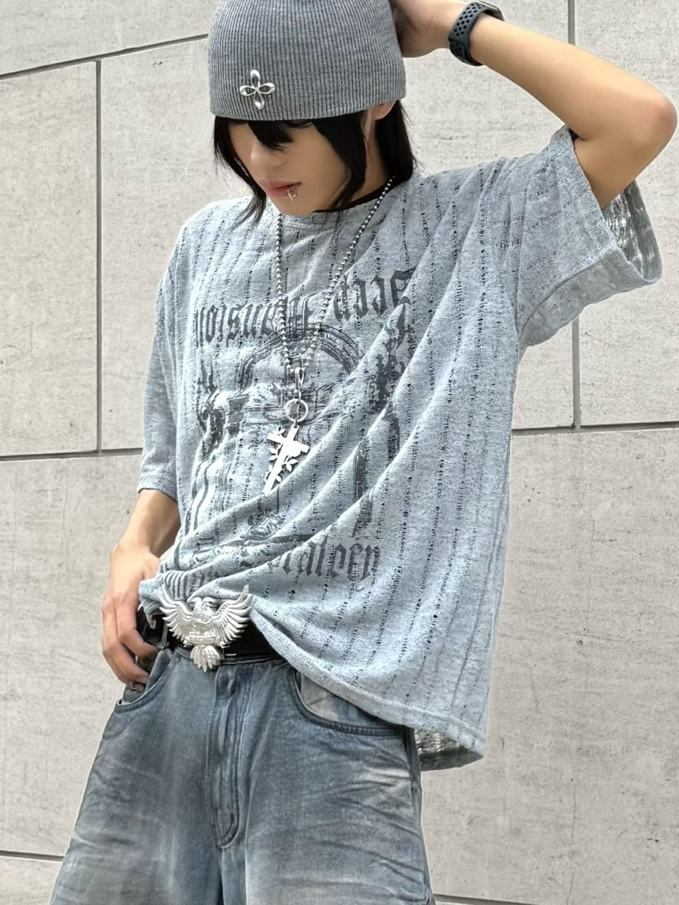 受注制【Never mind the XU】see-through short sleeve (4color)