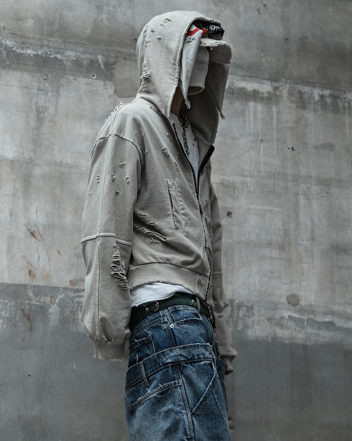 【roaringrad】Damage Crop Hoodie Jacket
