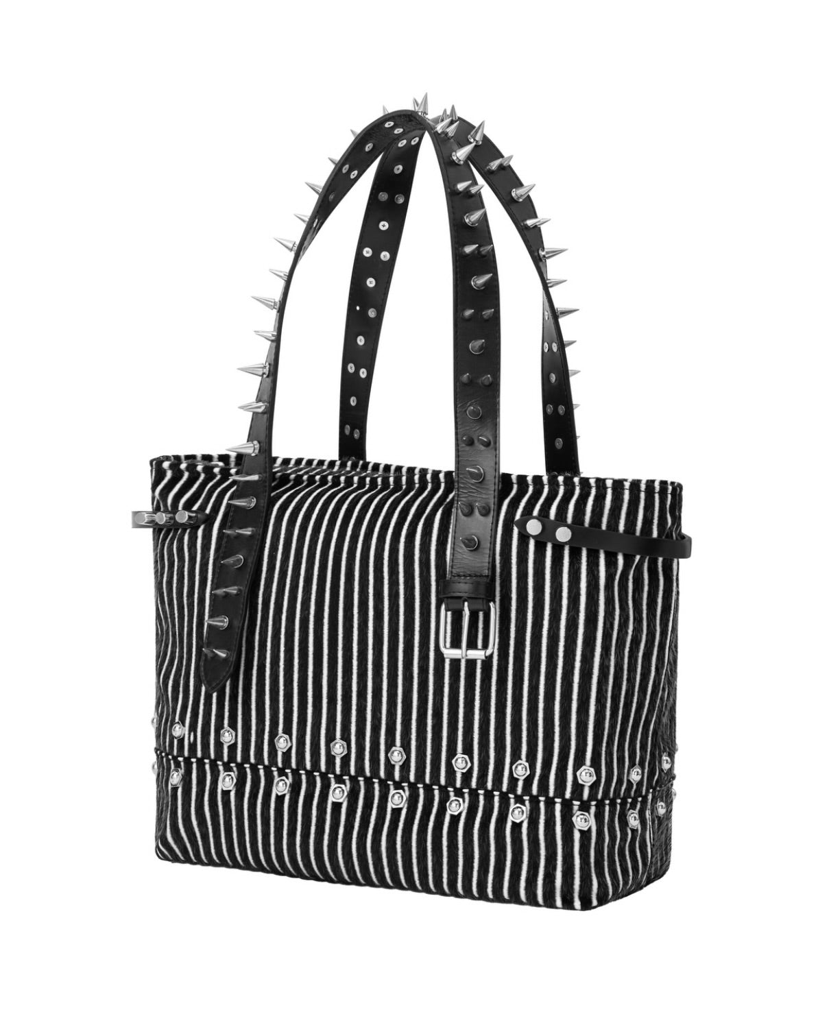 【CH2】STUDDED STRIPPED BLACK & WHITE BAG