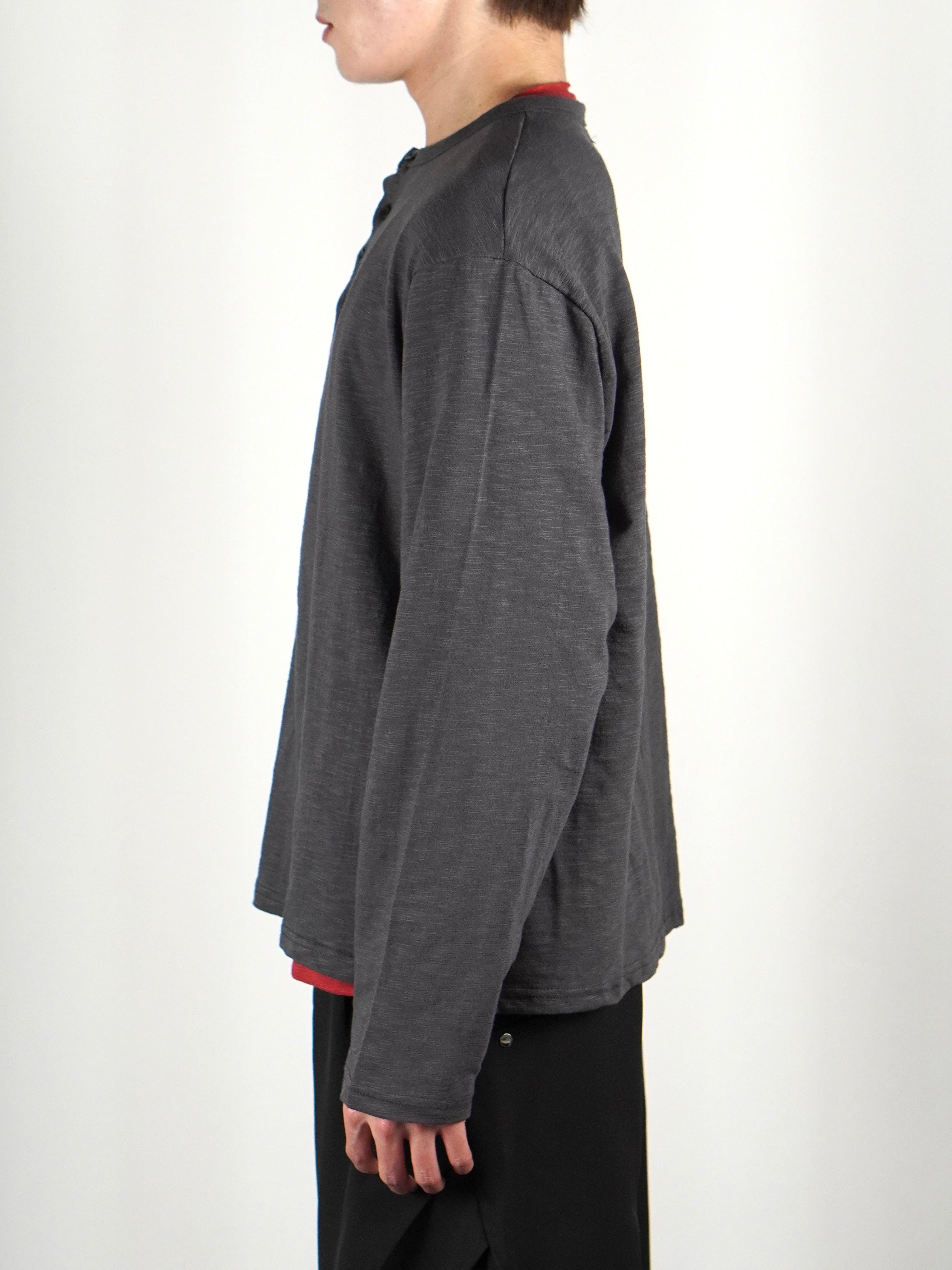受注制【Chikashitsu +】sheer cotton henley neck long sleeve (4color)