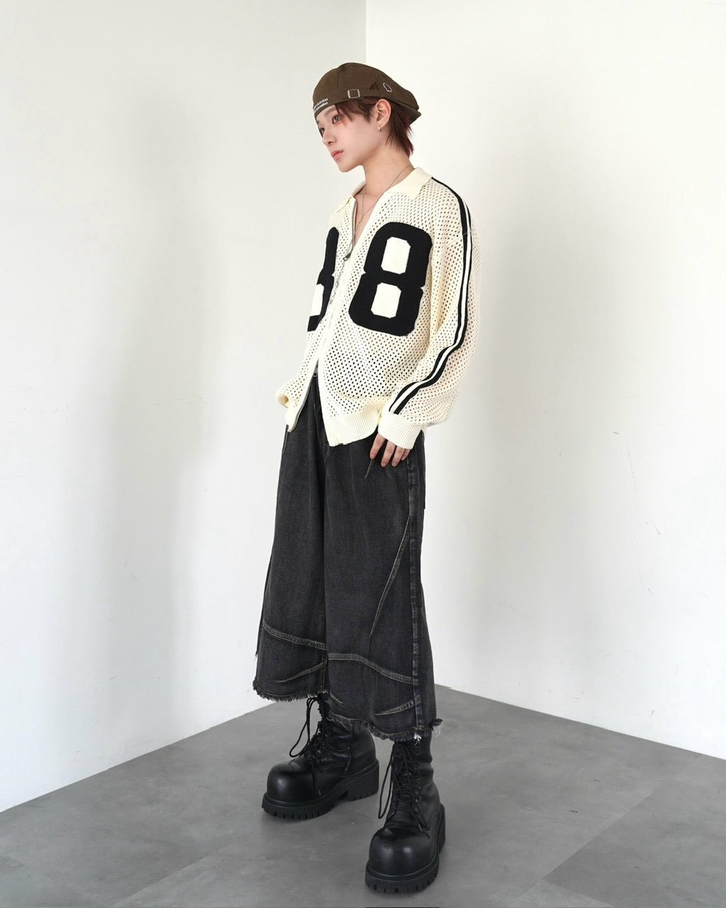 受注制【LUV CODE】mesh zip up knit (2color)