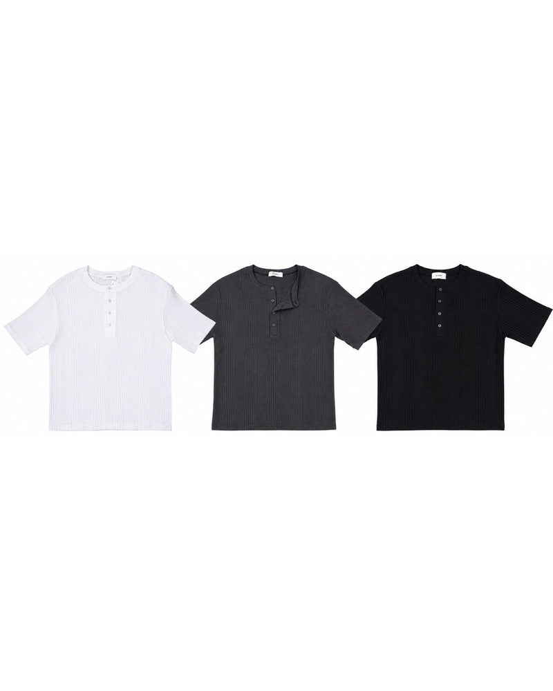 受注制【nmtc+】Ribbed Henley Neck Tee (3color)