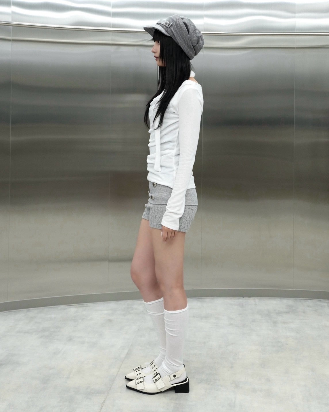 受注制【Never mind the XU】Draped ruched tie set top (4color)