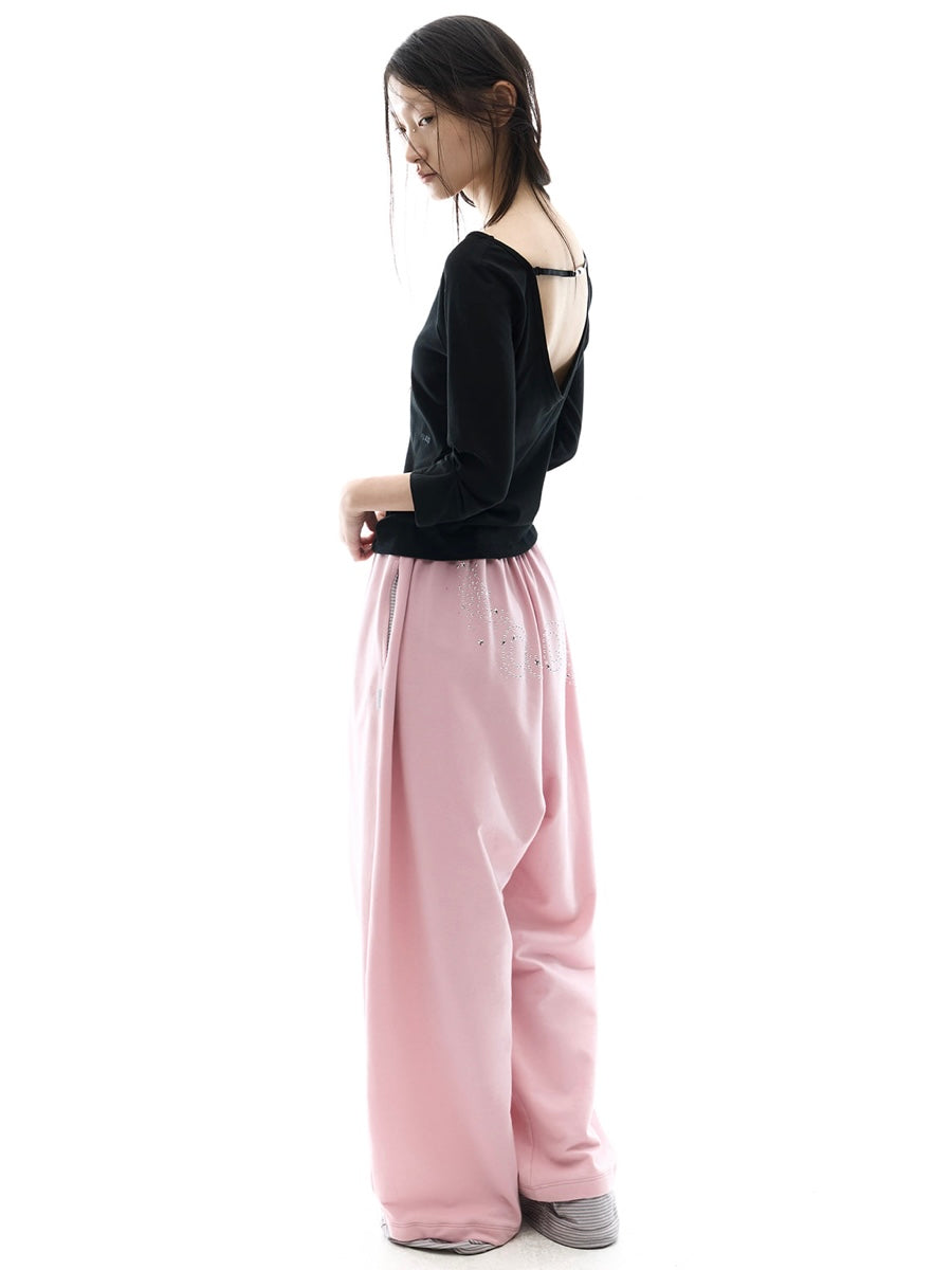 【OJOS】Hotfix Logo Wide Sweatpants