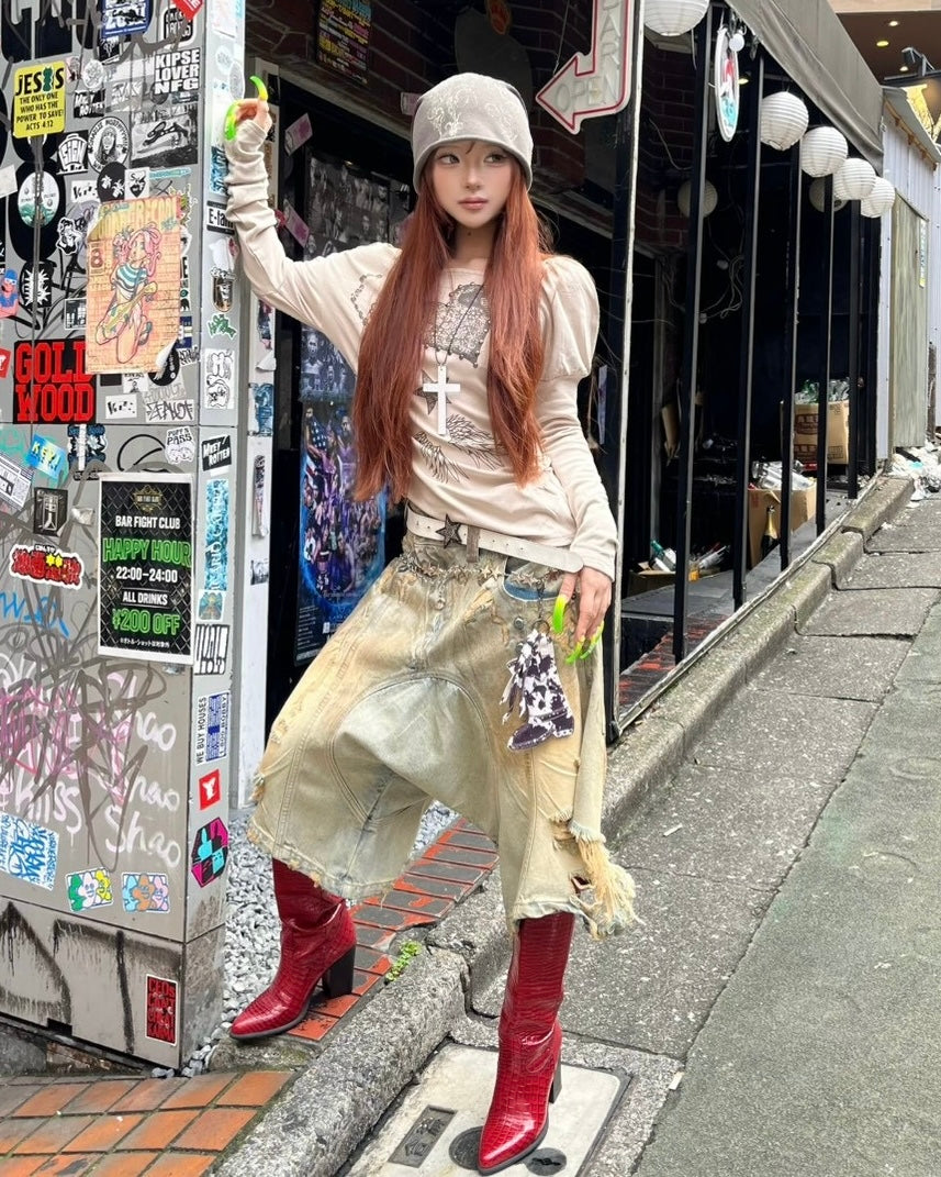 国際配送【BABY09】one-shoulder graffiti tops