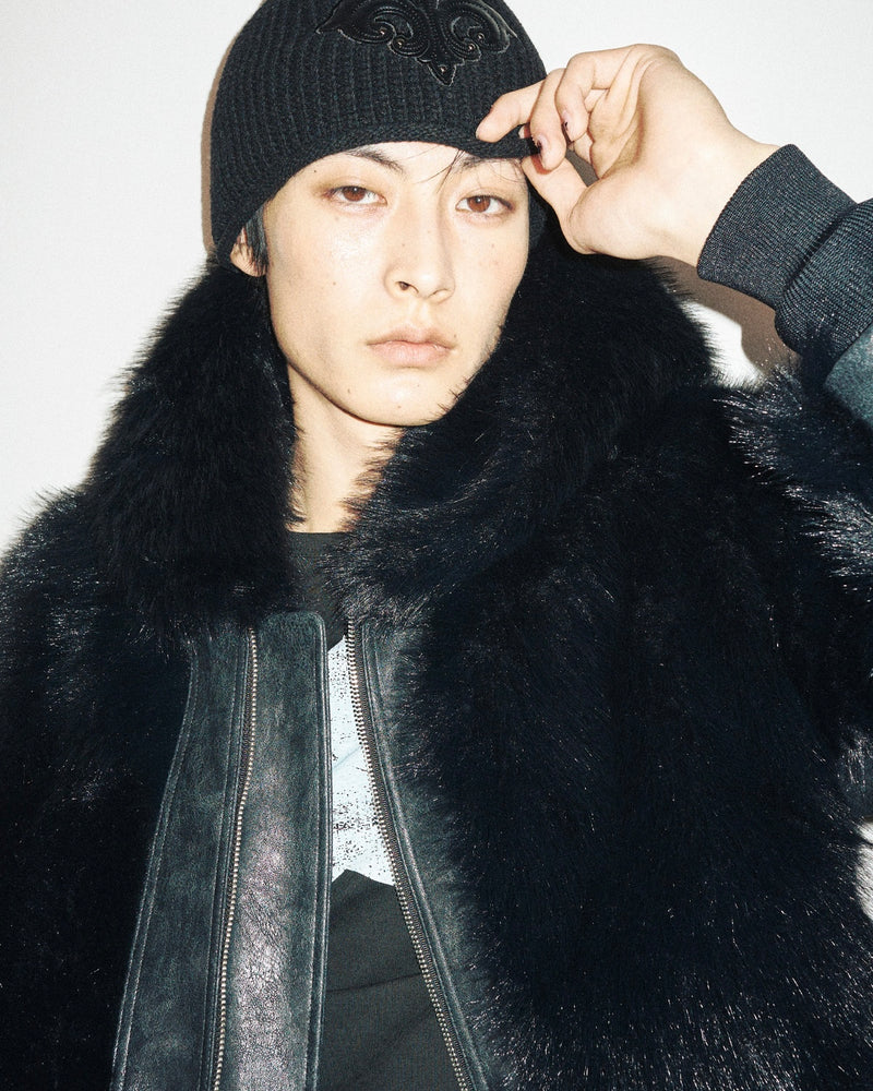 【LECYTO】Imperium Leather Patch Beanie