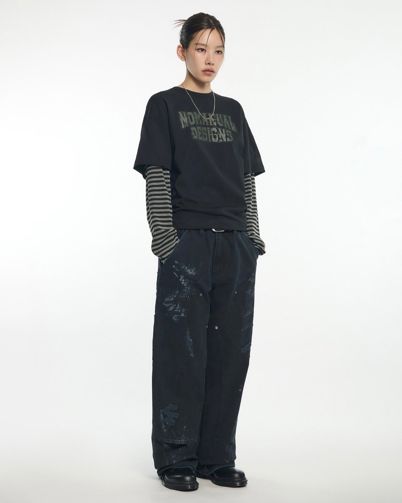【NOMANUAL】STRIPE LAYERED LONG SLEEVE TEE
