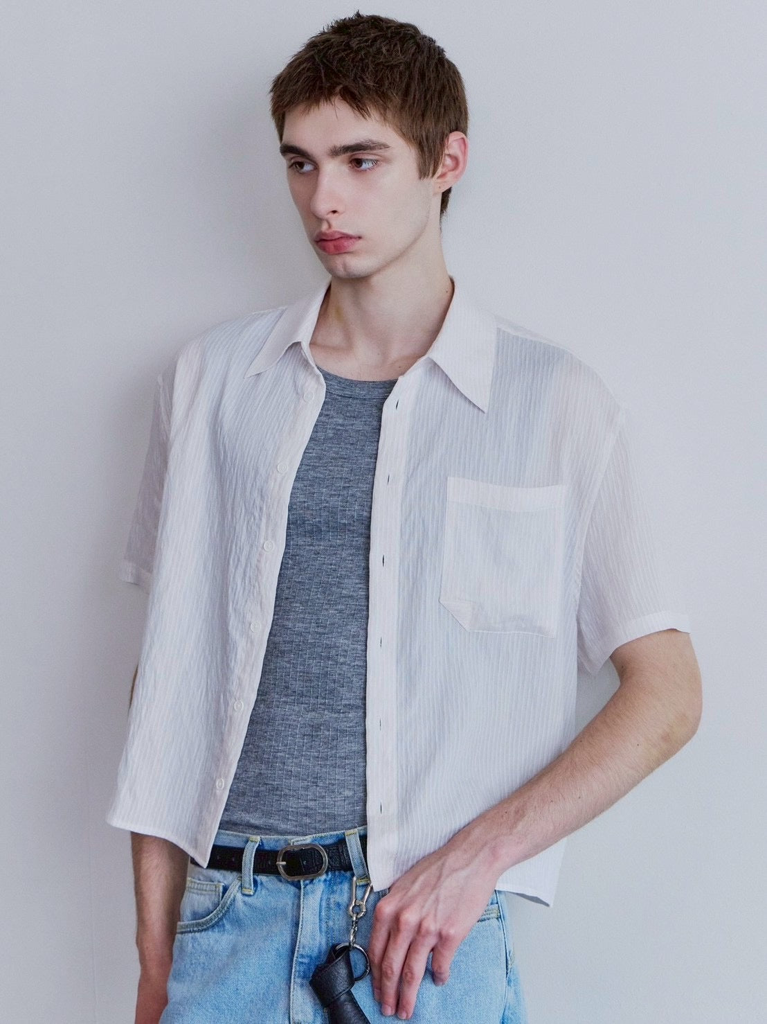 【Waviness】Sheer Origami Crop Half Shirts